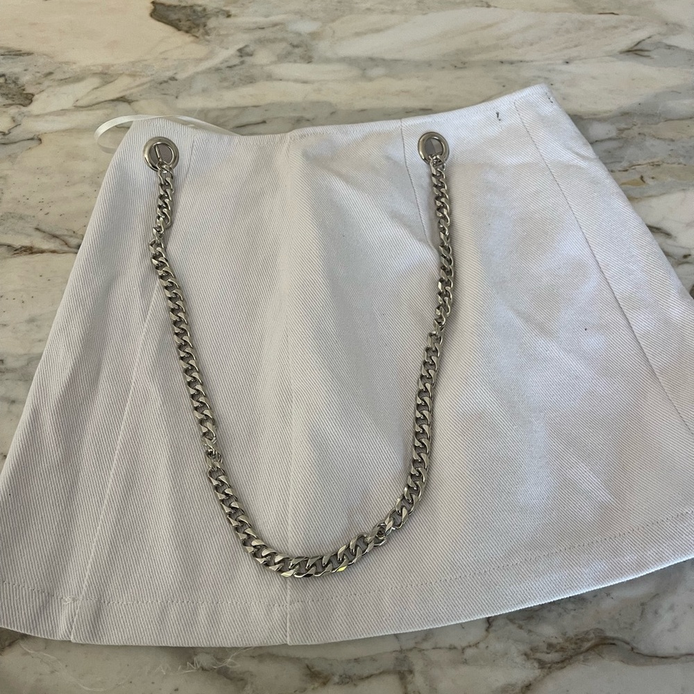 White Chain-Accent Skirt